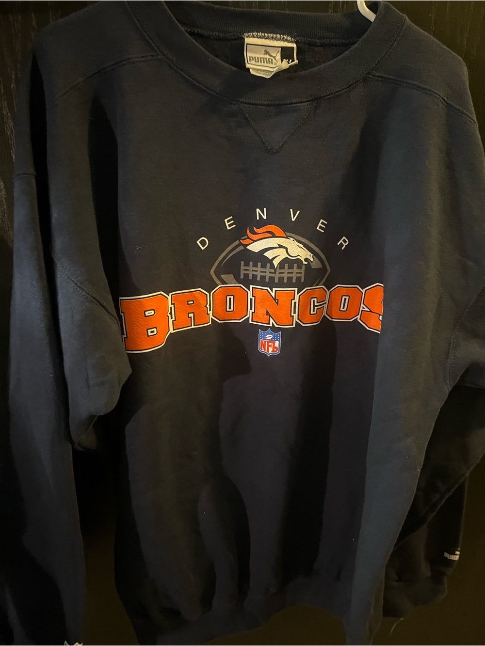Puma Navy Denver Broncos Graphic Crewneck Sweatshirt